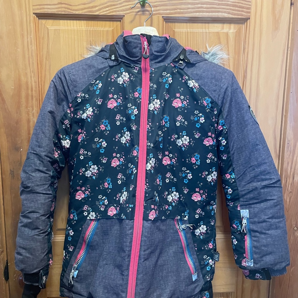 Deux par Deux Floral Puffer Jacket with Faux Fur Trim